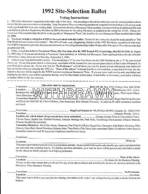 Site Selection Ballot